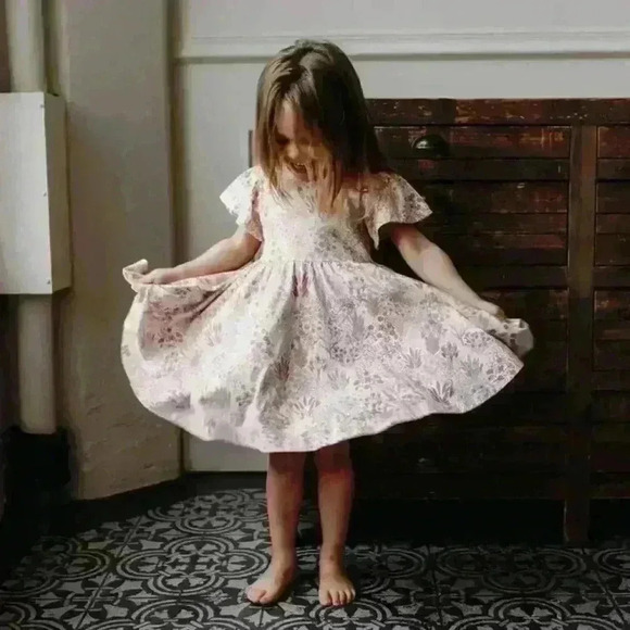 City Mouse Twirl Dress - Combed Jersey - Pastel Gardens Girls Size 6Y - Picture 1 of 8